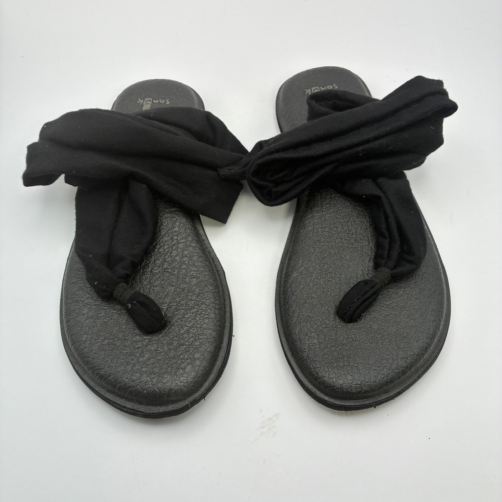Sanuk Yoga Sling 2 Black Sandals Womens Size 8 Yoga Mat Flip Flops Comfort Shoes